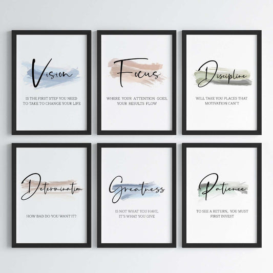 Daily positive reminders wall art set of 6 black frame