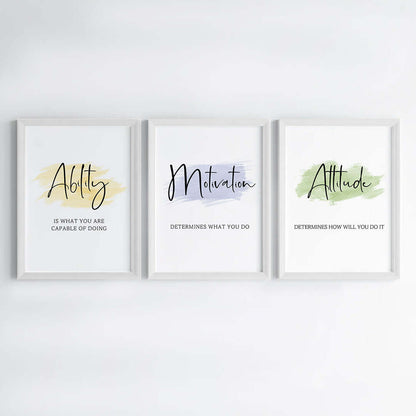 Daily positive vibes wall art set of 3 white frame