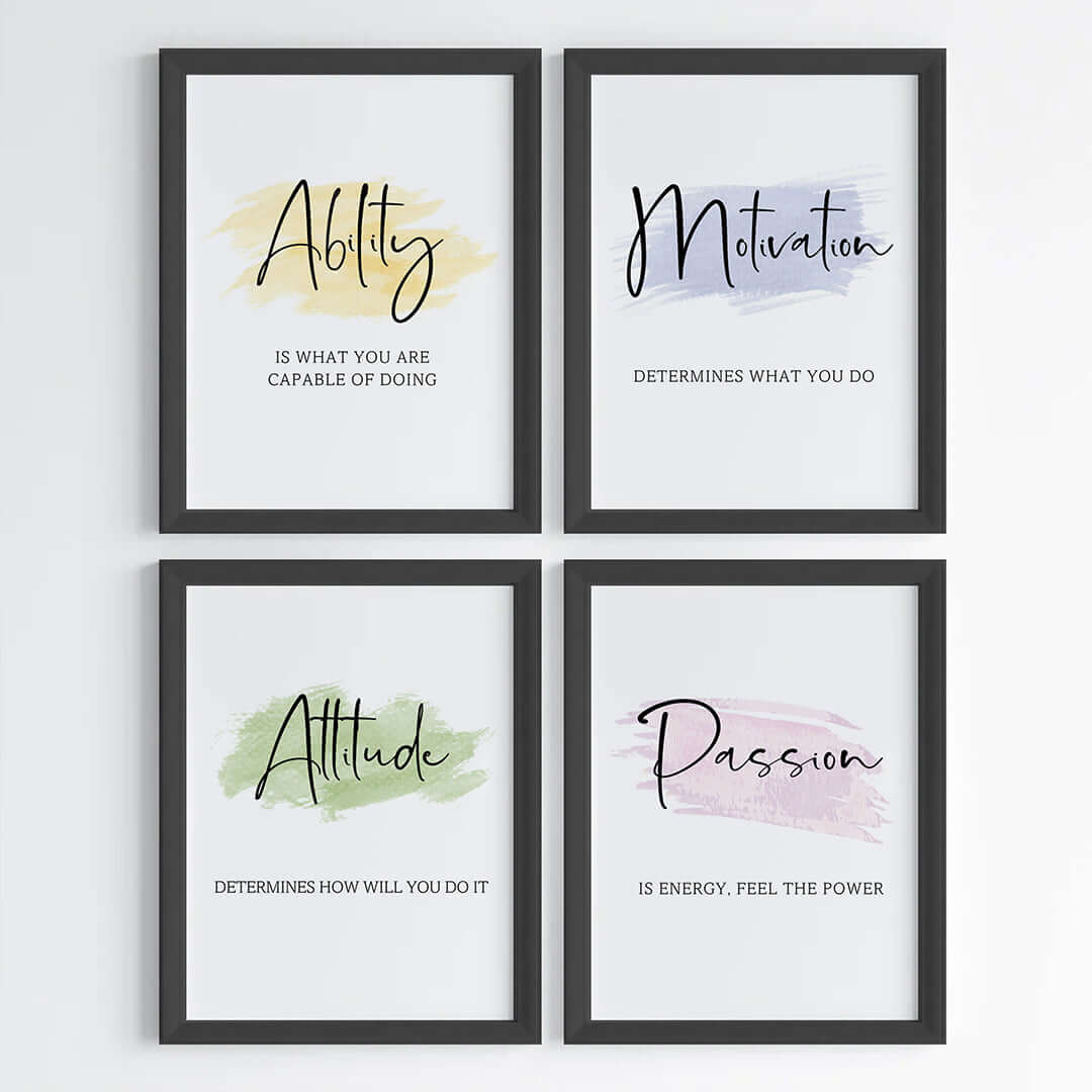 Daily positive vibes wall art set of 4 black frame