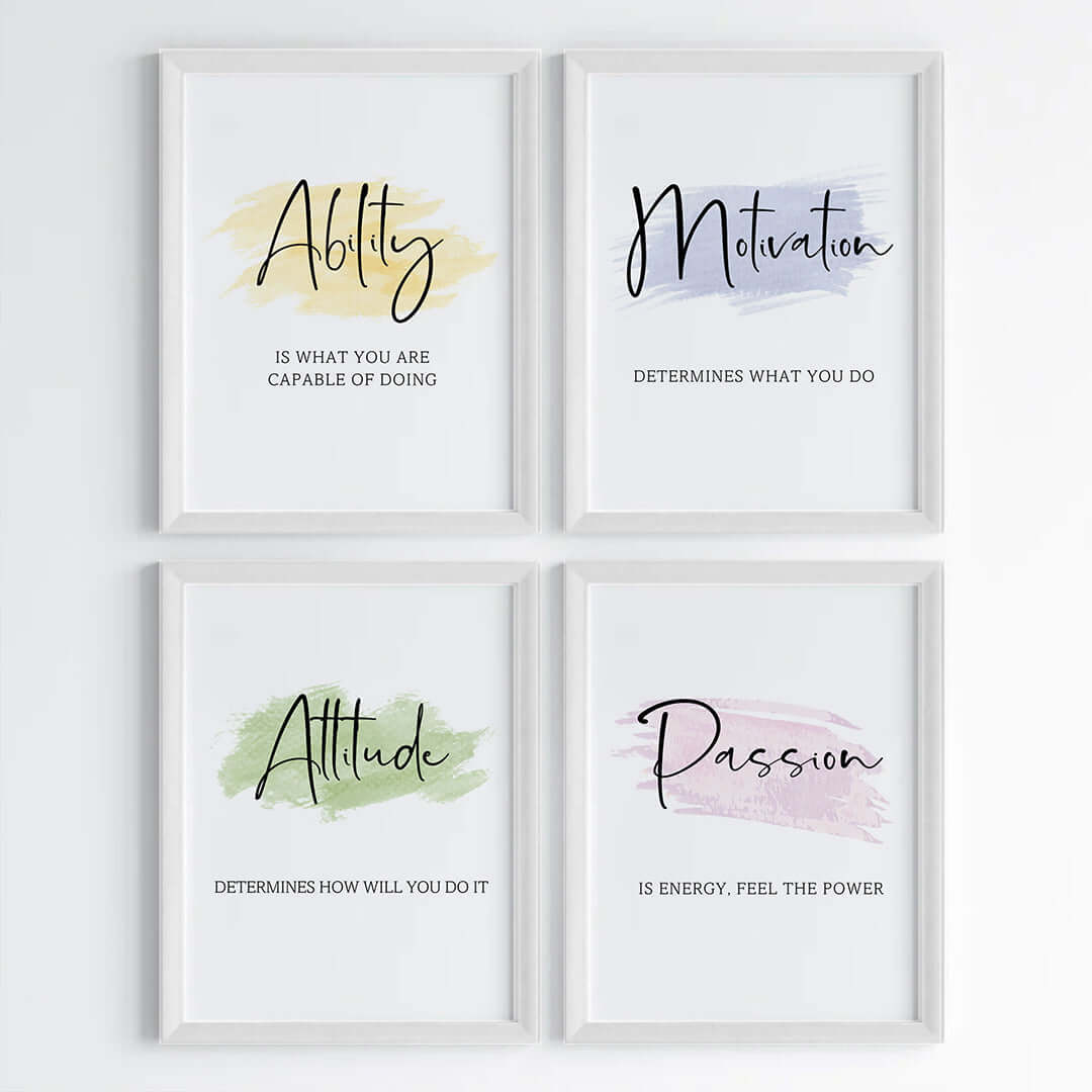 Daily positive vibes wall art set of 4 white frame