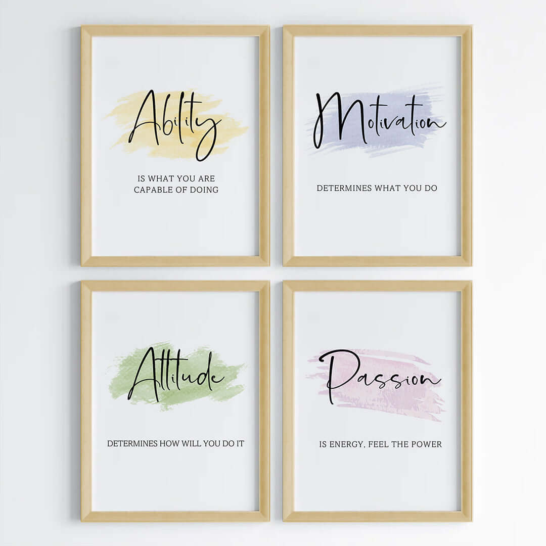 Daily positive vibes wall art set of 4 wooden frame