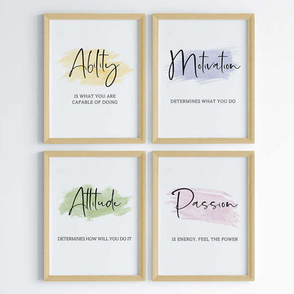 Daily positive vibes wall art set of 4 wooden frame