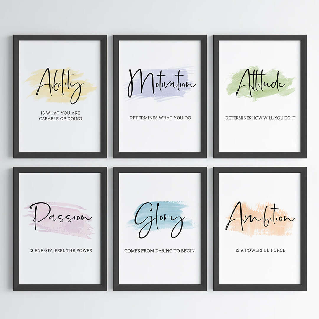 Daily positive vibes wall art set of 6 black frame