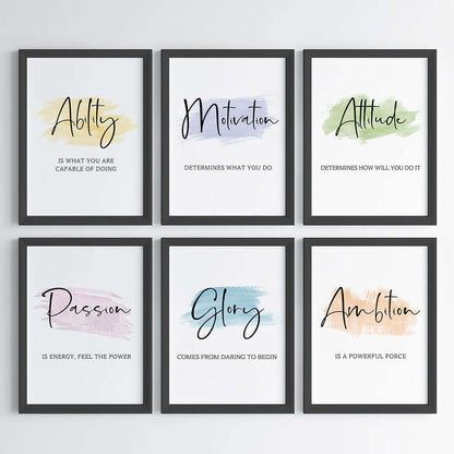 Daily positive vibes wall art set of 6 black frame