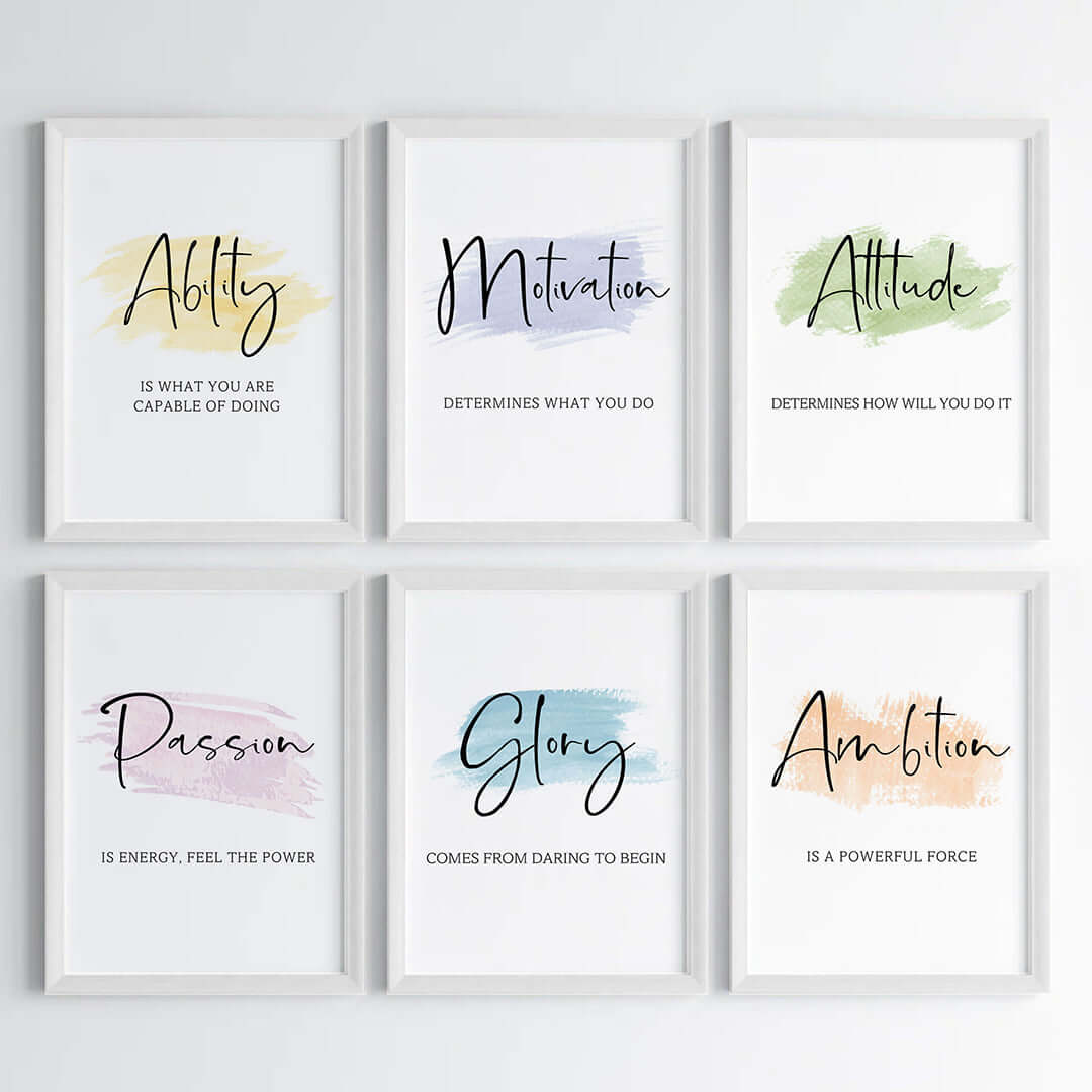 Daily positive vibes wall art set of 6 white frame