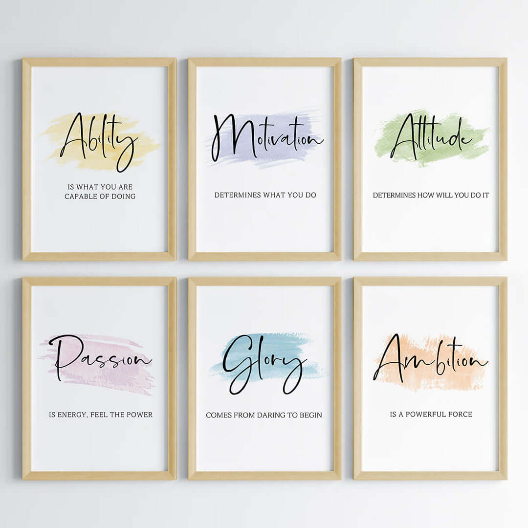 Daily positive vibes wall art set of 6 wooden frame