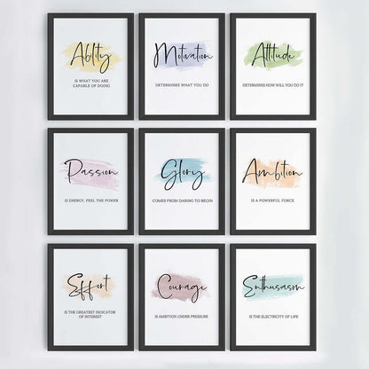 Daily positive vibes wall art set of 9 black frame