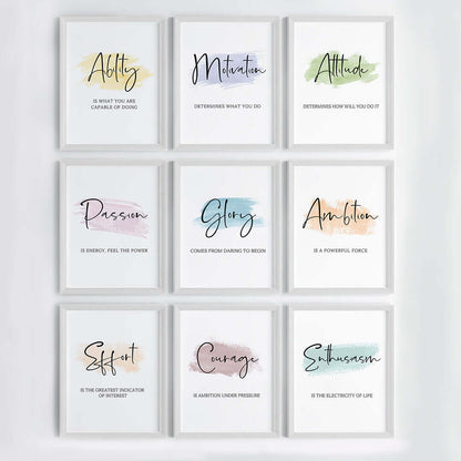 Daily positive vibes wall art set of 9 white frame