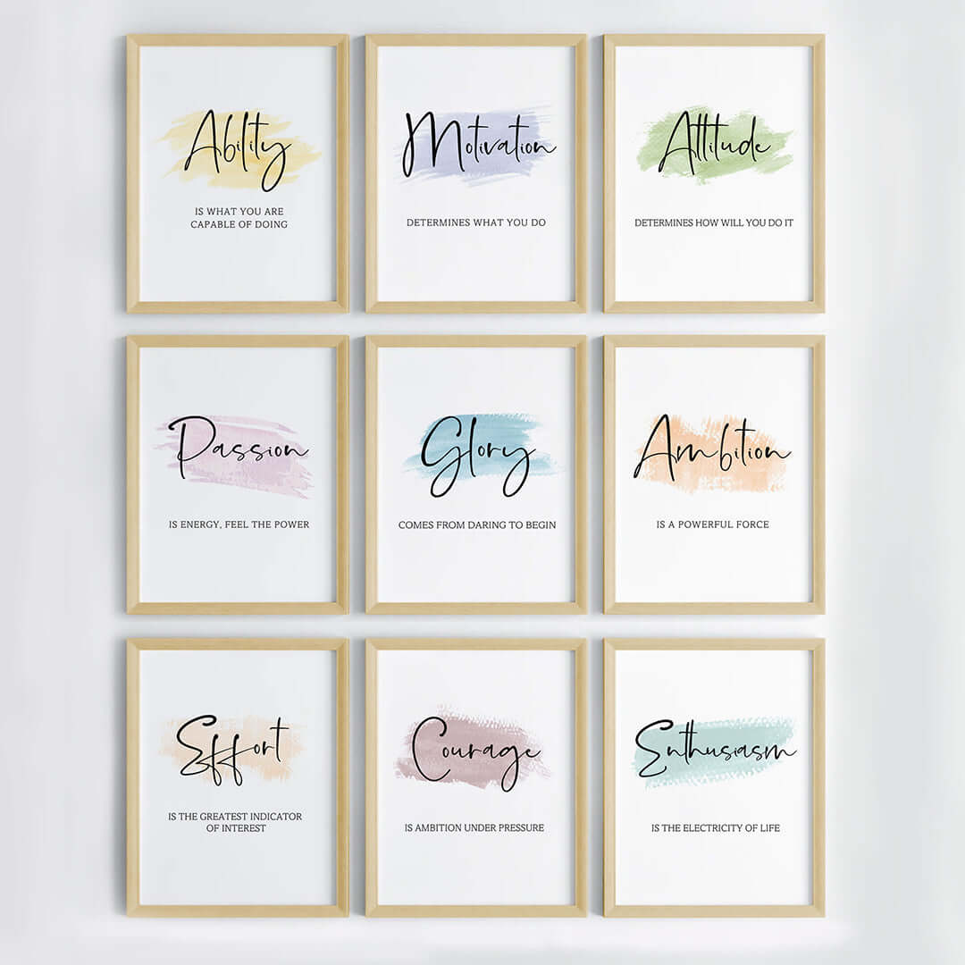 Daily positive vibes wall art set of 9 wooden frame