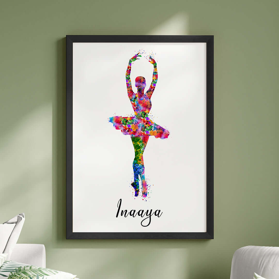 Multicolor dancing ballerina wall art black frame