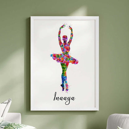 Multicolor dancing ballerina wall art white frame