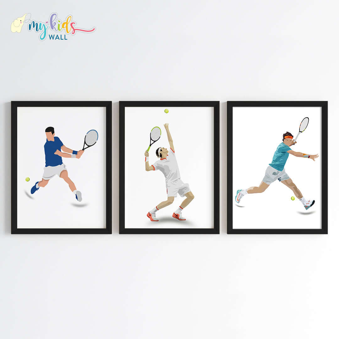 Inspirational Djokovic-Federer-Nadal wall art set of 3 black frames