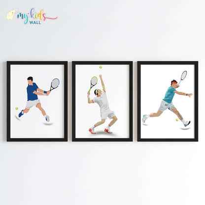 Inspirational Djokovic-Federer-Nadal wall art set of 3 black frames