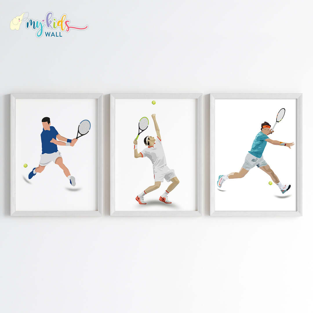 Inspirational Djokovic-Federer-Nadal wall art set of 3 white frame