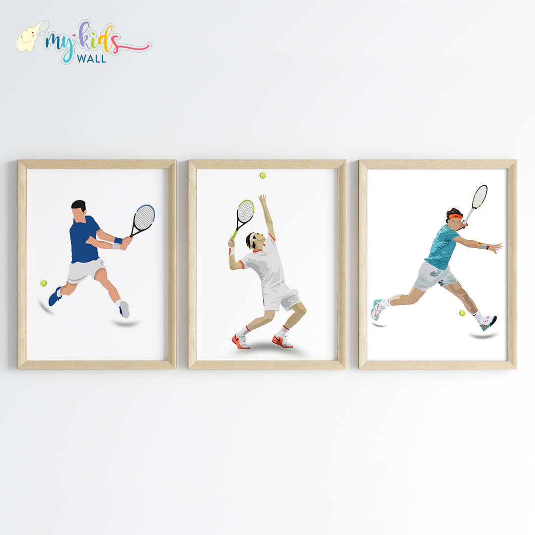 Inspirational Djokovic-Federer-Nadal wall art set of 3 wooden frame