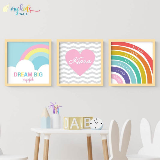 Inspirational girl nursery wall art set of 3 wooden frame