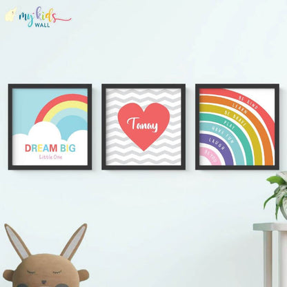 Inspirational boy nursery wall art set of 3 black frame