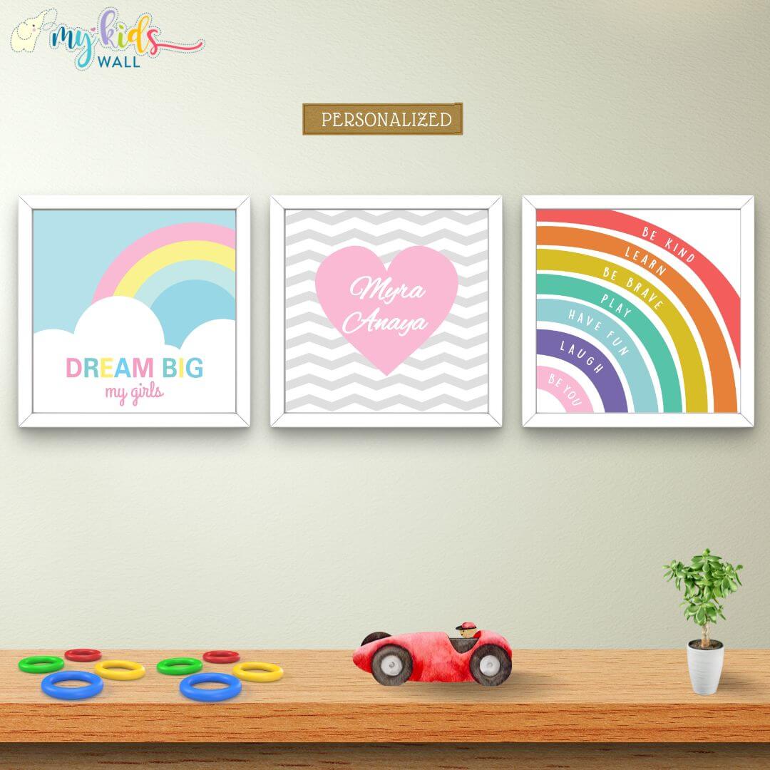 Inspirational sisters nursery wall art set of 3 white frames