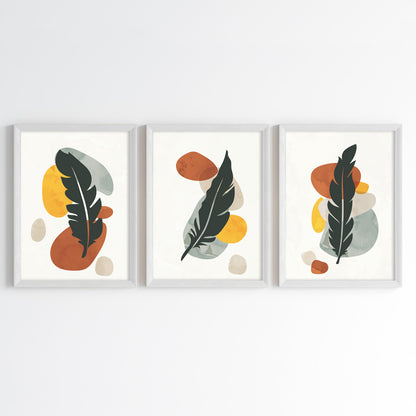 Earth & Feather Geometry Wall Art (Framed Set of 3)