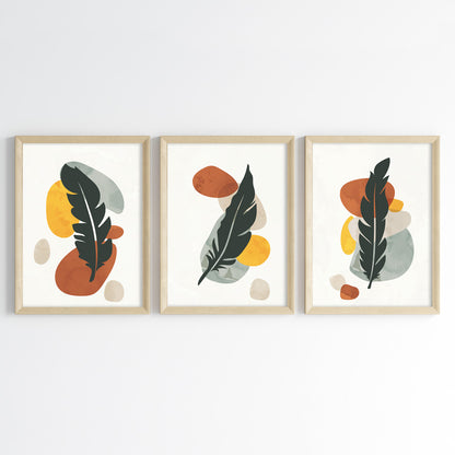 Earth & Feather Geometry Wall Art (Framed Set of 3)