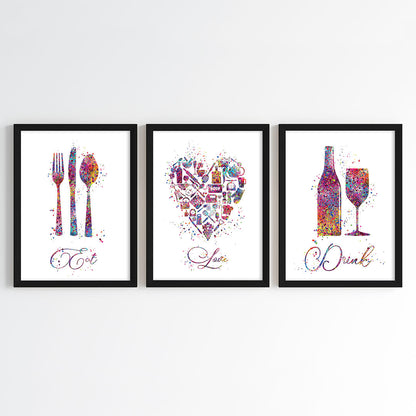 Eat Drink Love Multicolor Wall Art (Framed Set of 3)