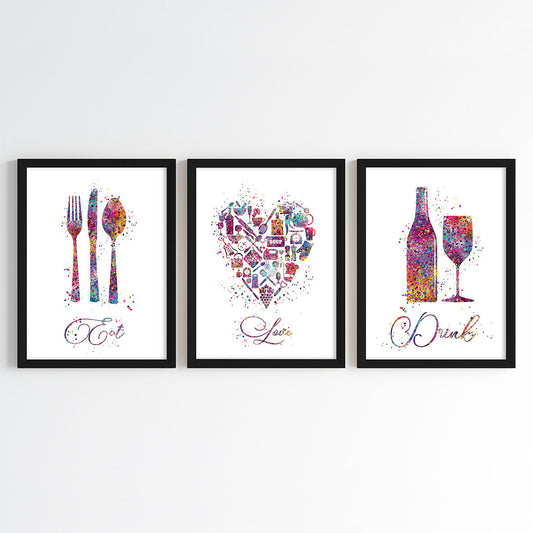 Eat Drink Love Multicolor Wall Art (Framed Set of 3)