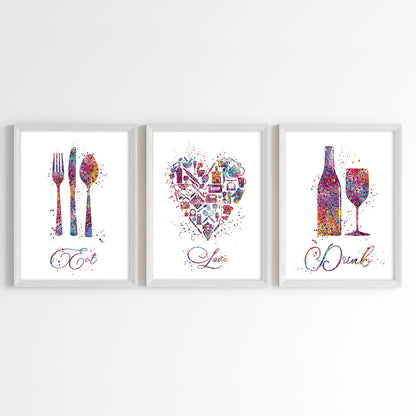 Eat Drink Love Multicolor Wall Art (Framed Set of 3)