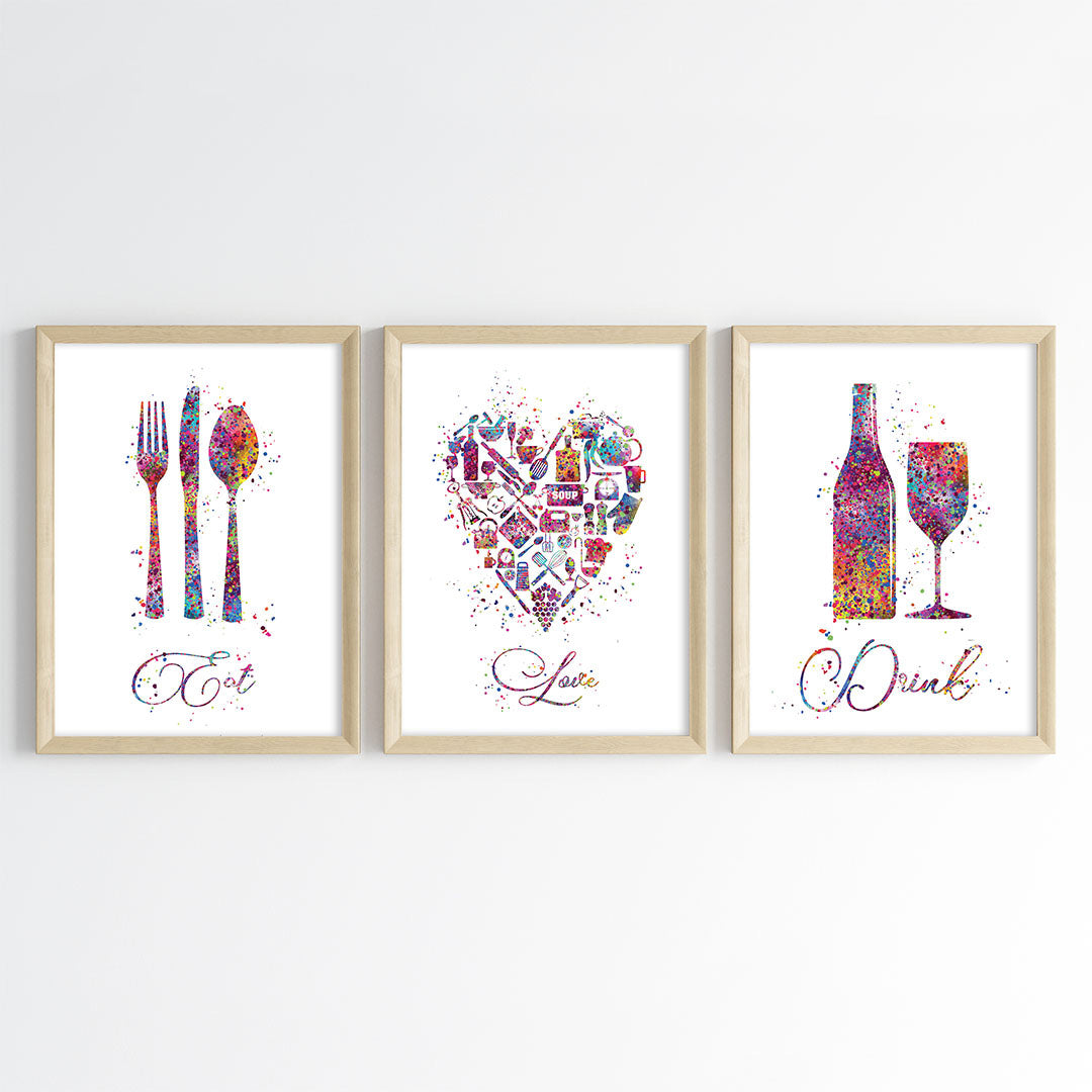 Eat Drink Love Multicolor Wall Art (Framed Set of 3)