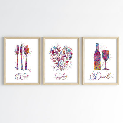 Eat Drink Love Multicolor Wall Art (Framed Set of 3)