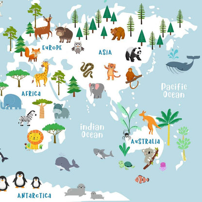 Educational animal world map blue zoom