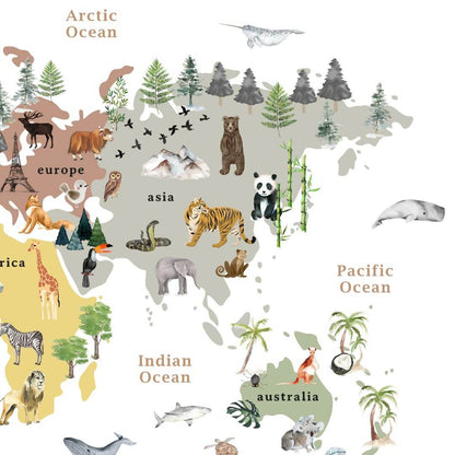 Educational animals world map zoom