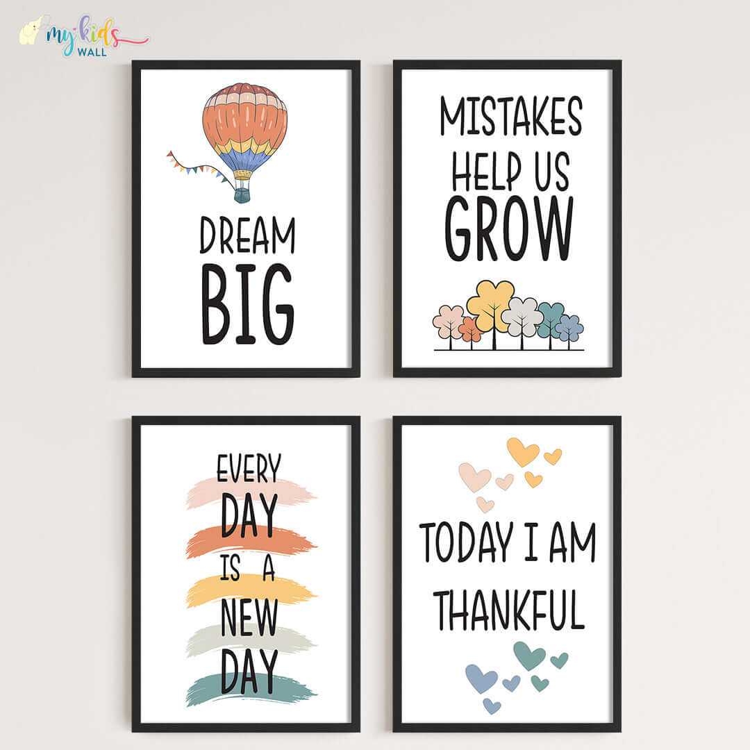 Motivational wall art elevate everyday set of 4 black frame