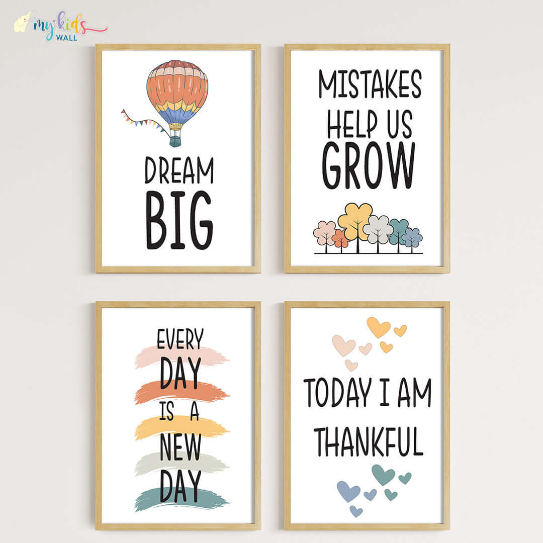 Motivational wall art elevate everyday set of 4 wooden frame