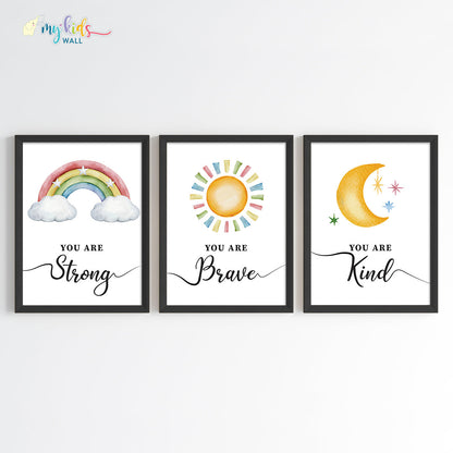 Motivational wall art empower yourself set of 3 black frame