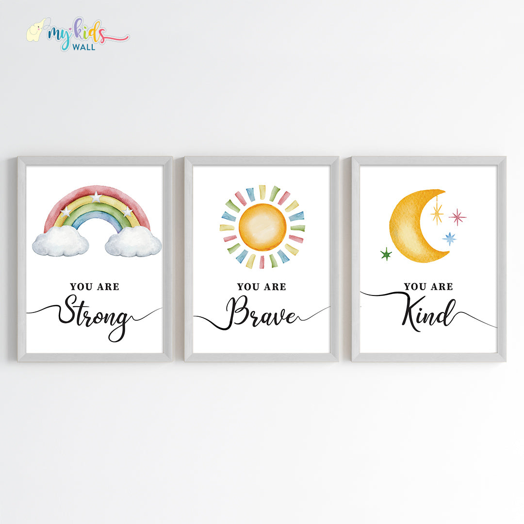 Motivational wall art empower yourself set of 3 white frame