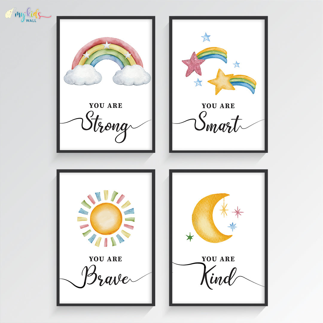 Motivational wall art empower yourself set of 4 black frame