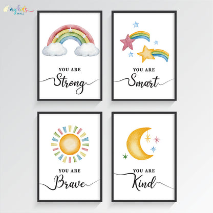 Motivational wall art empower yourself set of 4 black frame