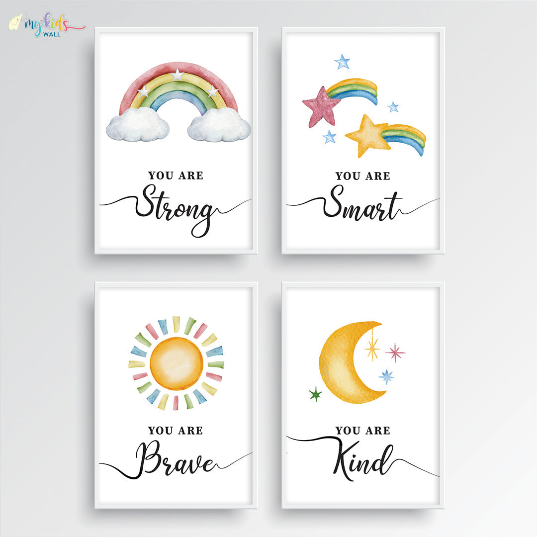 Motivational wall art empower yourself set of 4 white frame