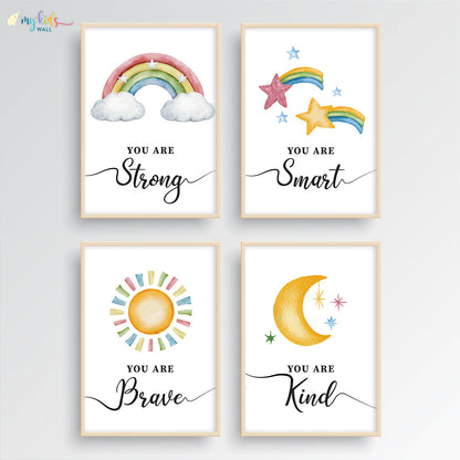 Motivational wall art empower yourself set of 4 wooden frame