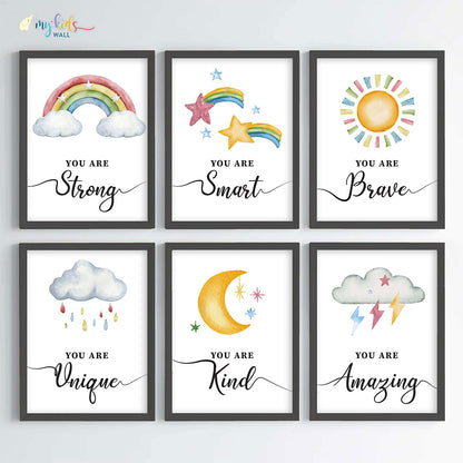 Motivational wall art empower yourself set of 6 black frame