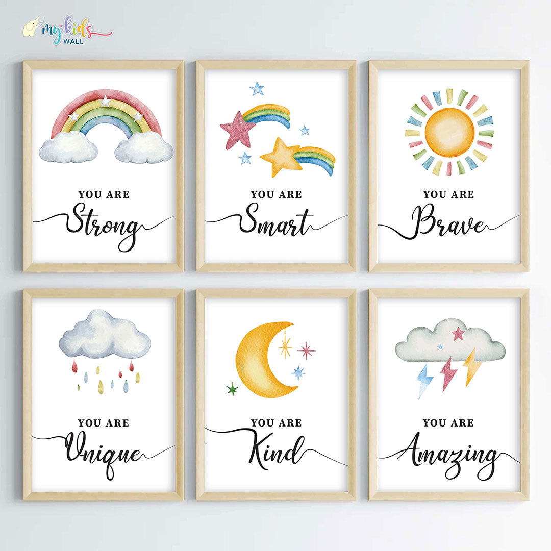 Motivational wall art empower yourself set of 6 wooden frame