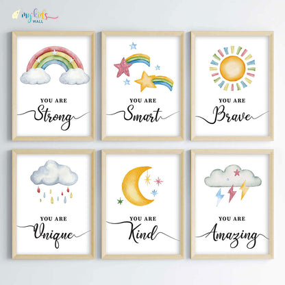 Motivational wall art empower yourself set of 6 wooden frame