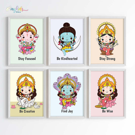 Divine values Godly wall art set of 6 white frame
