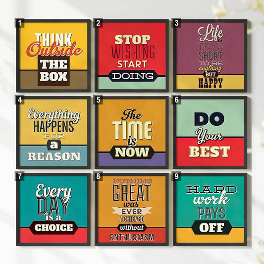 Inspirational Quote wall art set of 9 black frame