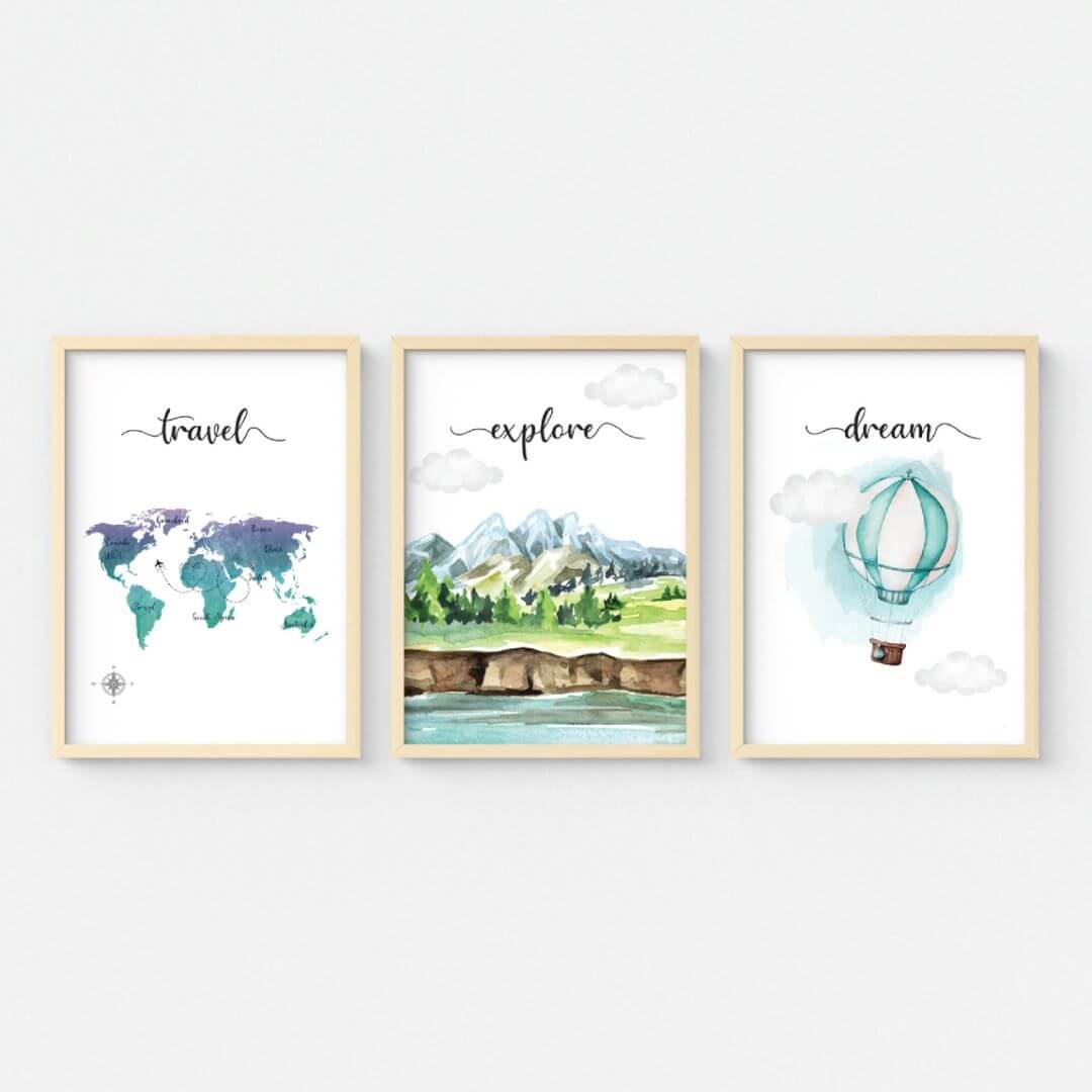 Motivational Travelling wall art set of 3 wooden frame