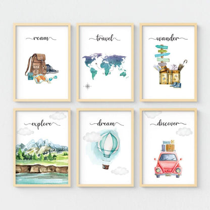 Motivational Travelling wall art set of 6 wooden frame