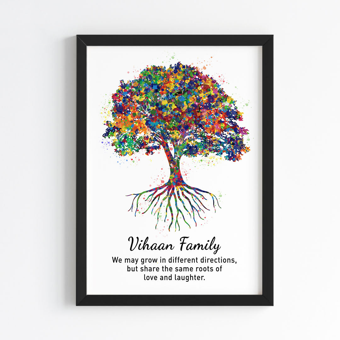 Family Roots Watercolor Personalized Wall Art (Framed)
