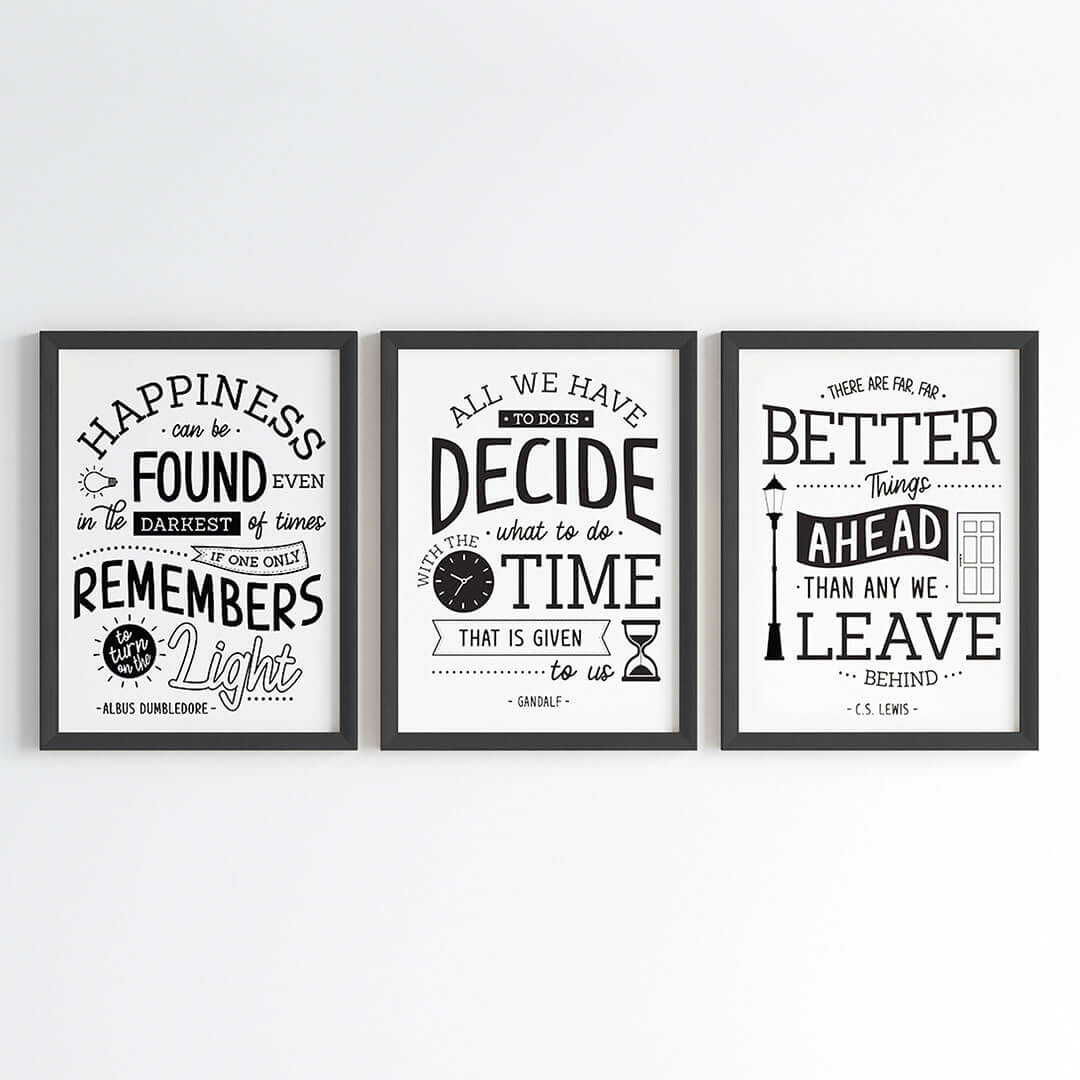 Inspirational sayings wall art set of 3 black frame