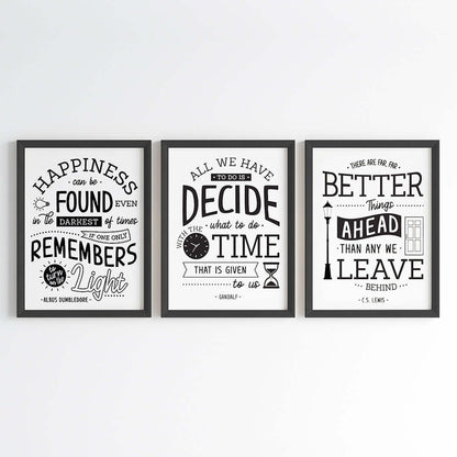 Inspirational sayings wall art set of 3 black frame