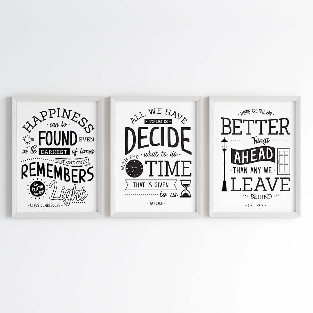 Inspirational sayings wall art set of 3 white frame